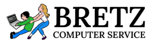 Logo Picture of a girl trying to pull a guy off his computer.